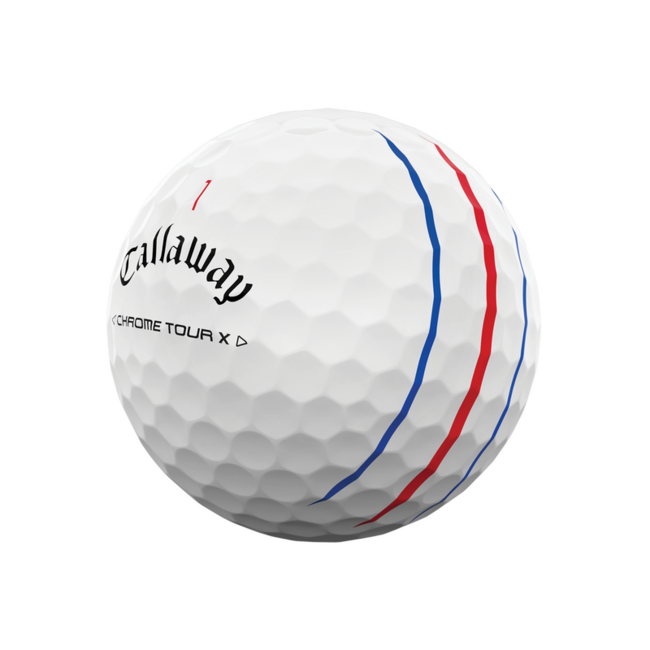 Callaway Chrome Soft Triple Track golfballen met logo, het logo van Callaway afgebeeld op de bal met het lijntje op de golfbal