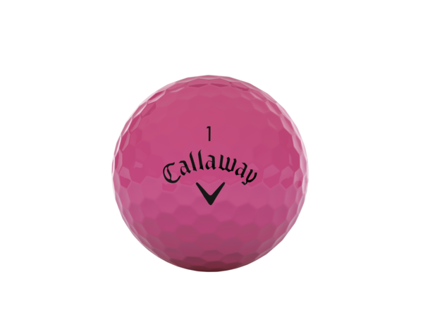 Roze Callaway ERC Soft REVA golfballen met logo, het logo van Callaway afgebeeld op de bal