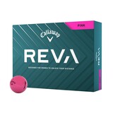 Roze Callaway ERC Soft REVA golfballen met logo, voorkant van de doos met de Callaway ERC Soft REVA ervoor