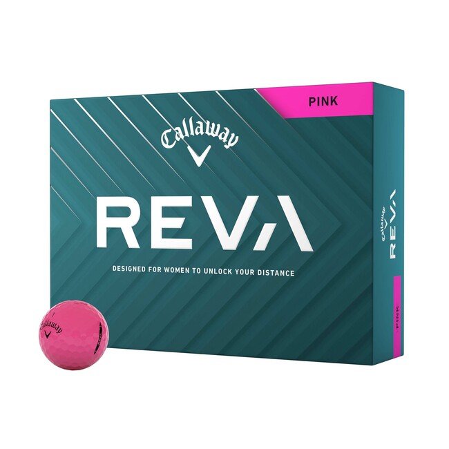 Roze Callaway ERC Soft REVA golfballen met logo, voorkant van de doos met de Callaway ERC Soft REVA ervoor