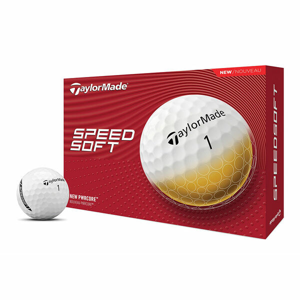 Taylormade Speed Soft golfballen met logo, voorkant van de doos met de Taylormade ervoor