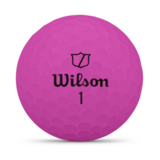 Roze Wilson Duo Soft golfballen met logo, het logo van Wilson afgebeeld op de bal